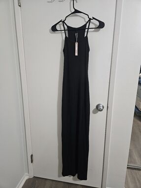 NWT New SKIMS Cotton Rib Long Tank Dress black XS extra-small Soot